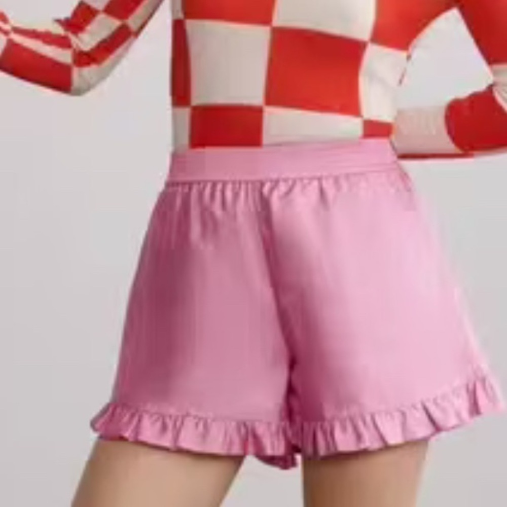 NEW STINE GOYA Joselyn Ruffled High-Waist Shorts PINK MEDIUM